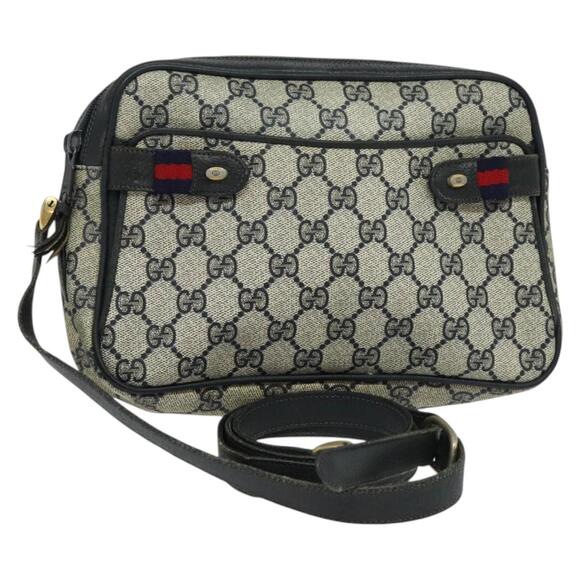 GUCCI GG Supreme Sherry Line Bag Pvc Navy Gold Red 904 02 049 - Picture 1 of 13